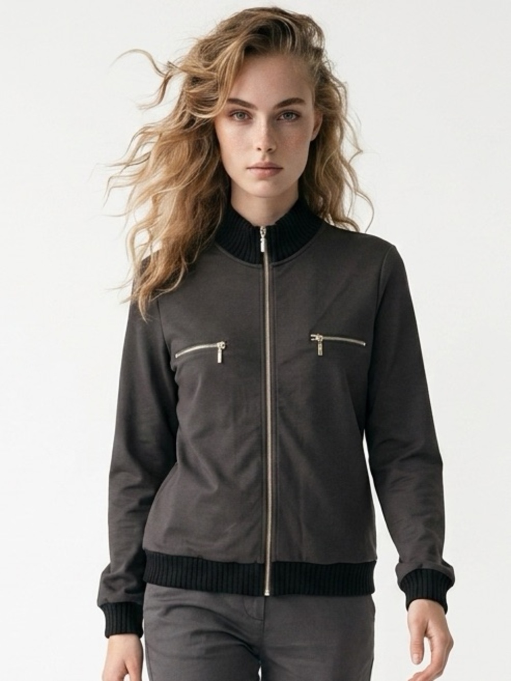 Draper’s & Damon’s Women's Black Zip-Up Jacket Size S Casual Ribbed Collar Cuffs